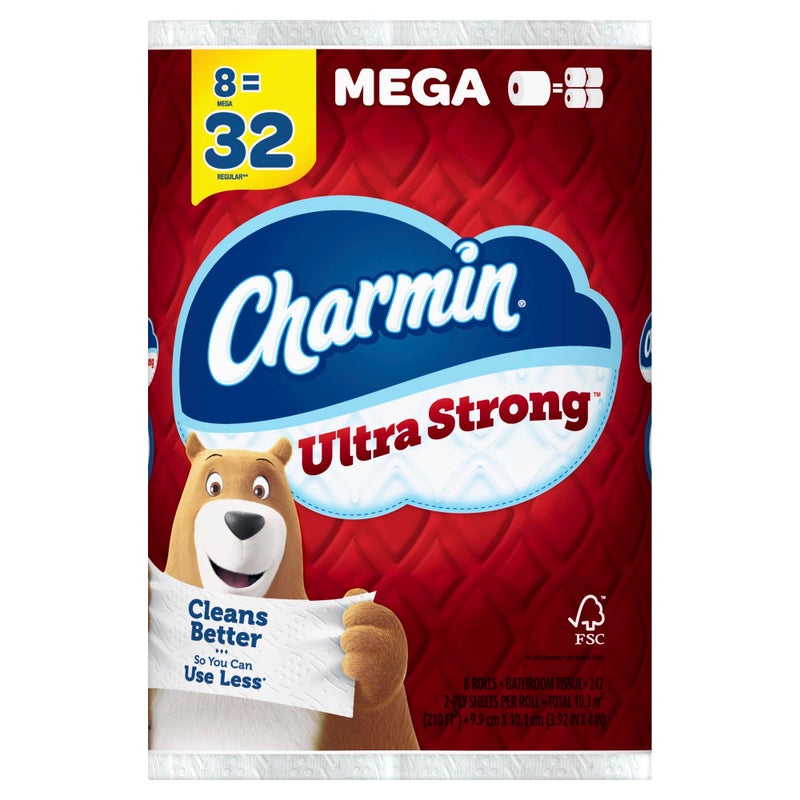 Charmin Ultra Strong 2 Ply Toilet Paper Mega Roll White 242 Sheets Per Roll 8 Rolls per Pack Carton of 4 Packs